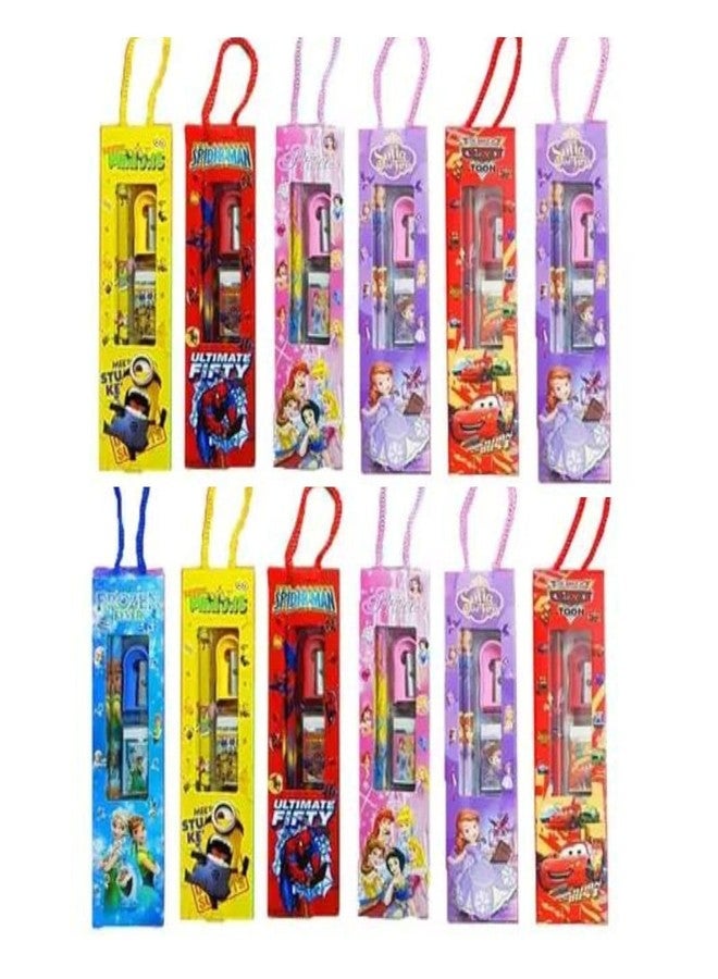 ARTLABEL Cartoon Theme Stationery Set Birthday Return Gifts For Kids Children In Bulk (Pack Of 12), Ink Black - Image 1